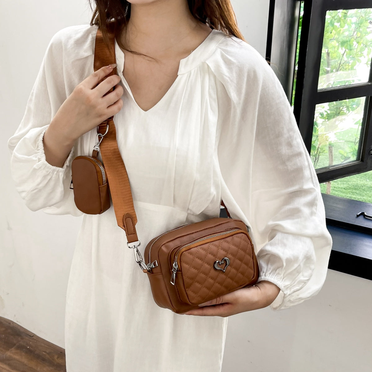 STUNNLY  PU Leather Adjustable Strap Crossbody Bag   