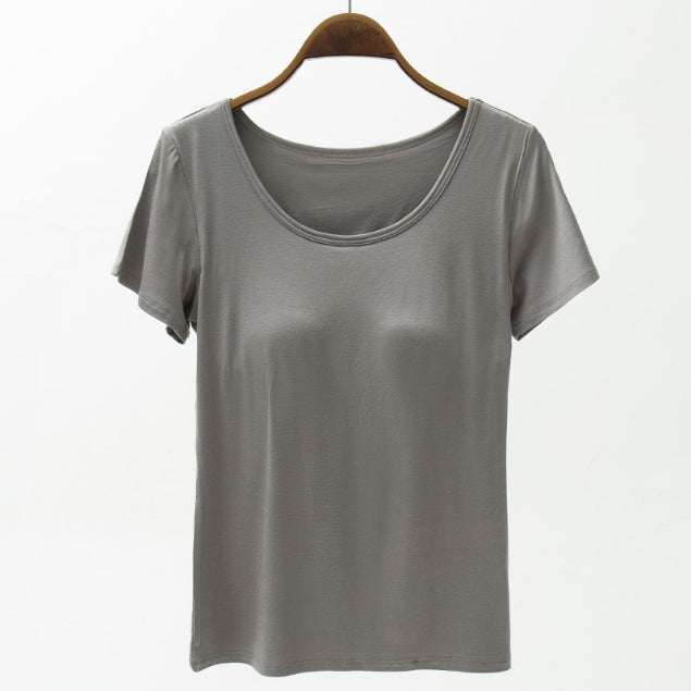 STUNNLY  Round Neck Modal T-Shirt with Bra Charcoal M 