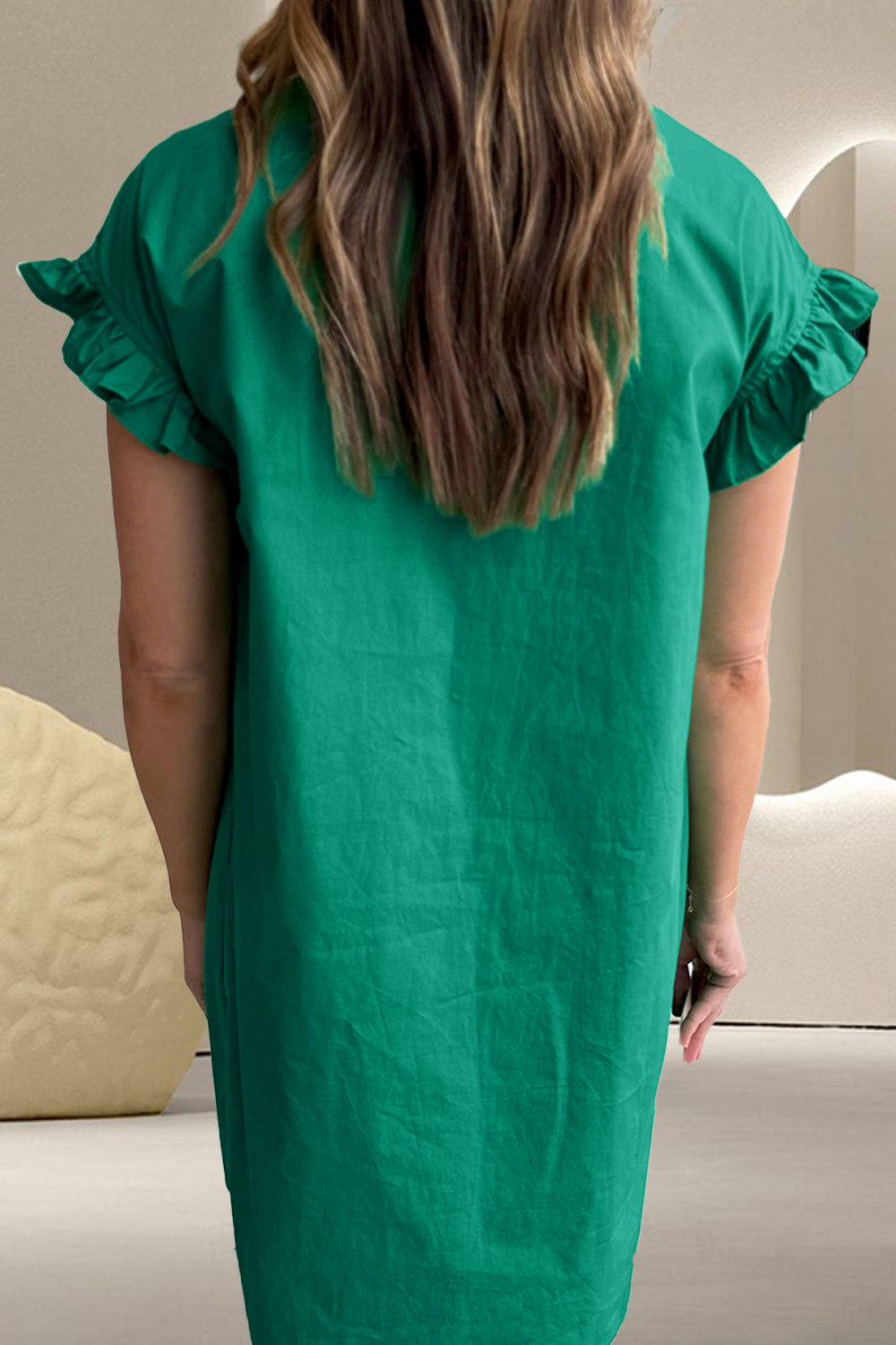 Collared Neck Flounce Sleeve Dress   