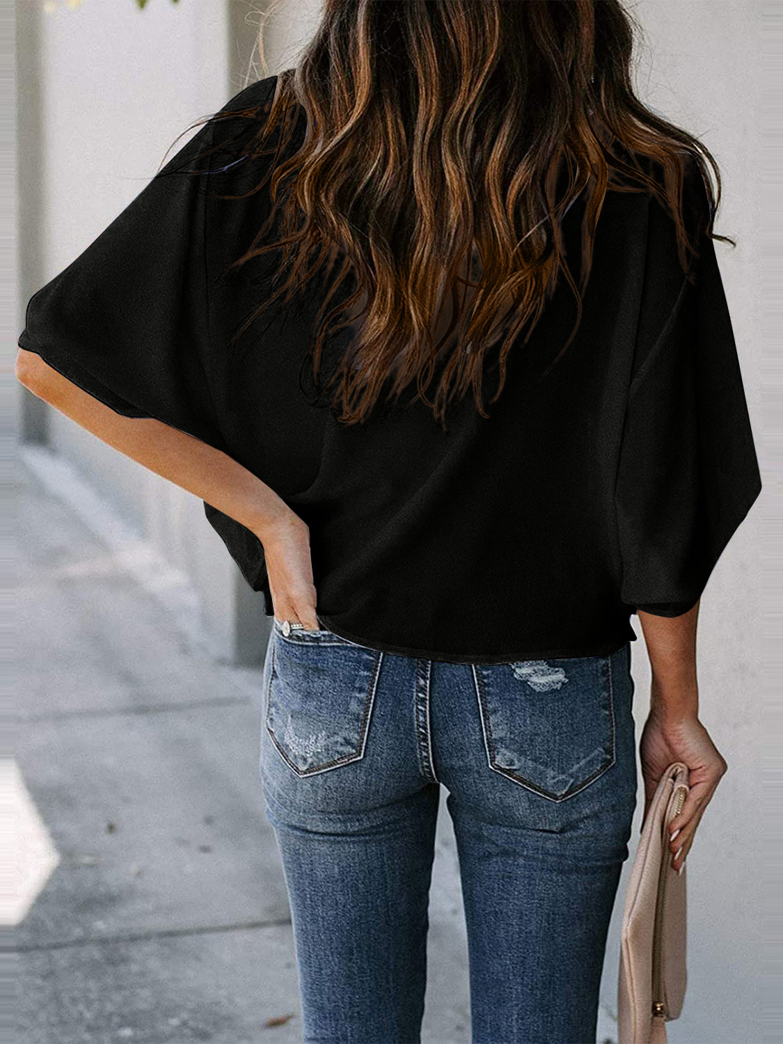 STUNNLY  Full Size Cowl Neck Three-Quarter Sleeve Blouse   