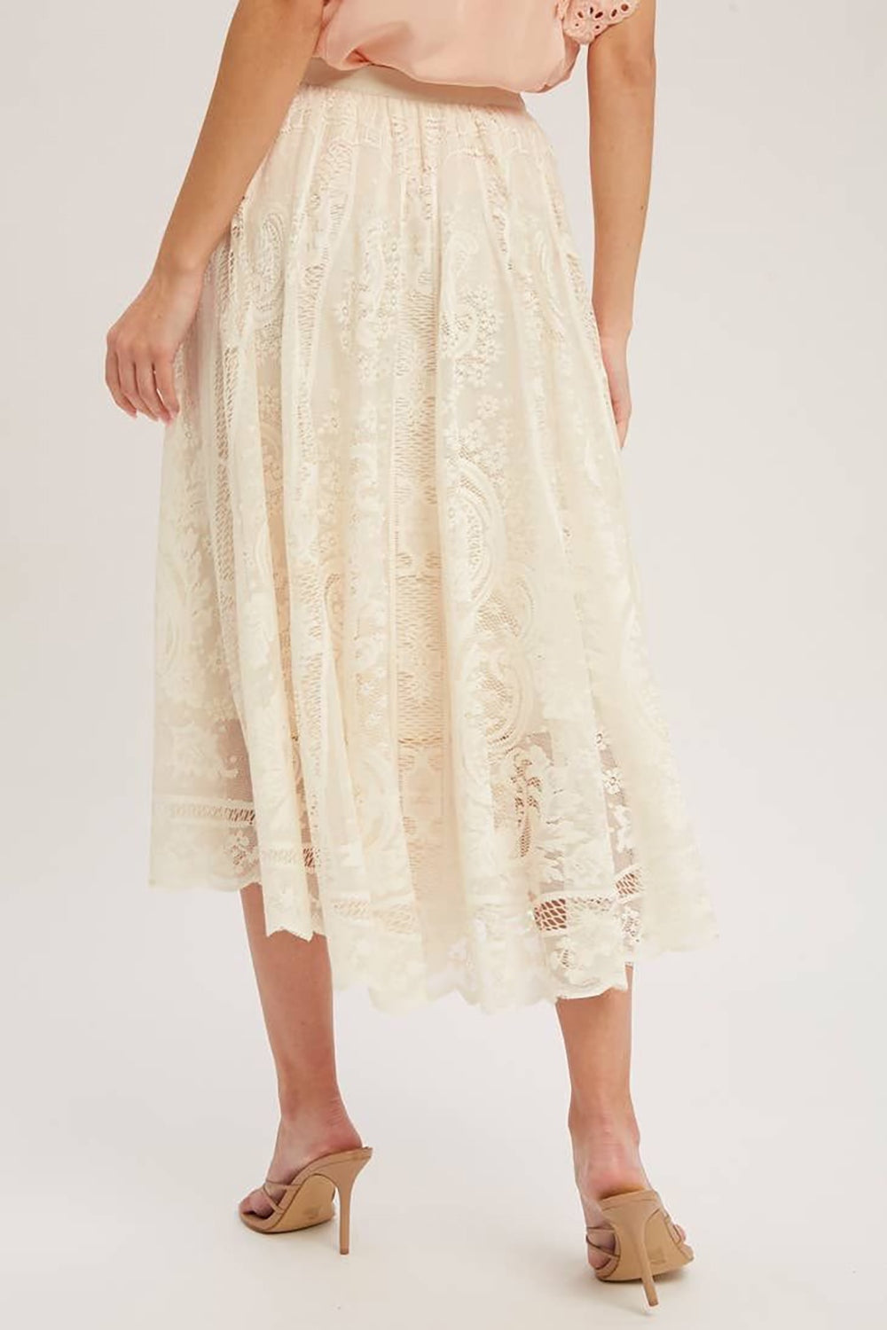 Lace High Waist Midi Skirt   