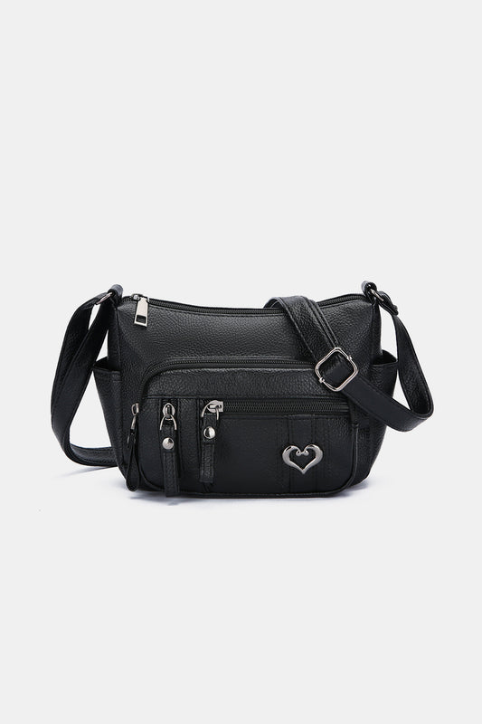 PU Leather Adjustable Strap Shoulder Bag Black One Size 