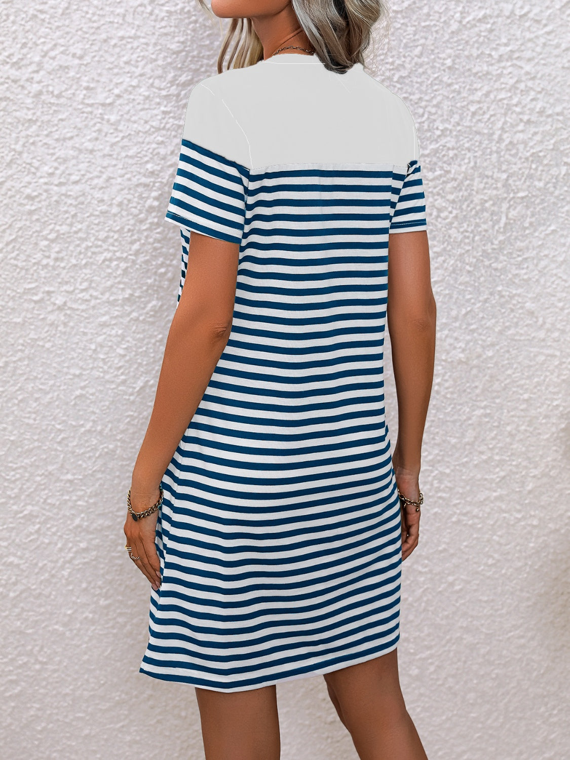 Striped Round Neck Short Sleeve Mini Tee Dress   