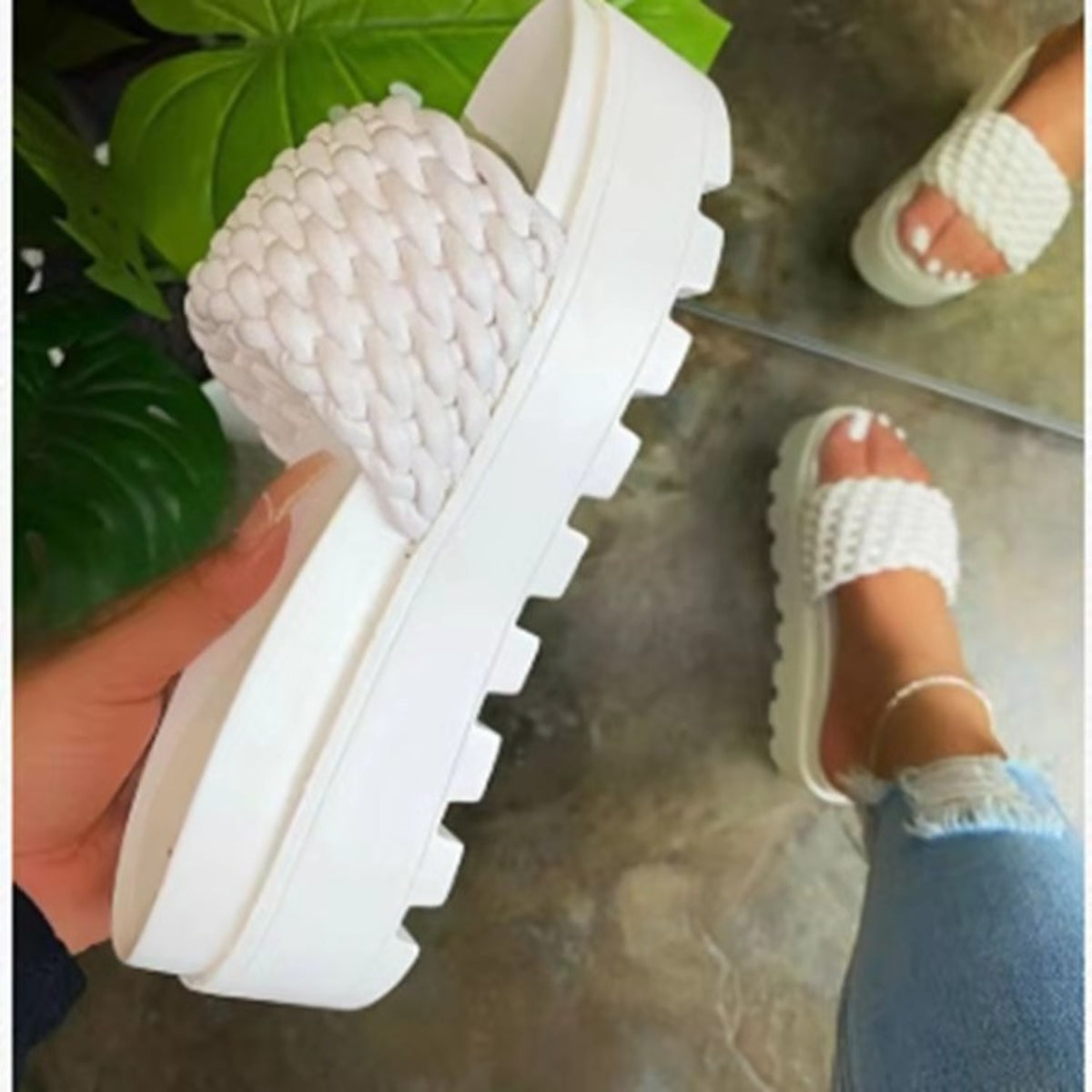 PU Leather Open Toe Platform Sandals White 35(US4) 