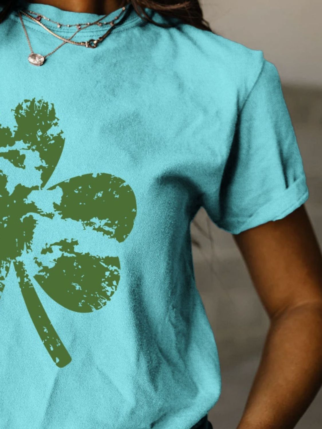 STUNNLY  Full Size Lucky Clover Round Neck Short Sleeve T-Shirt   