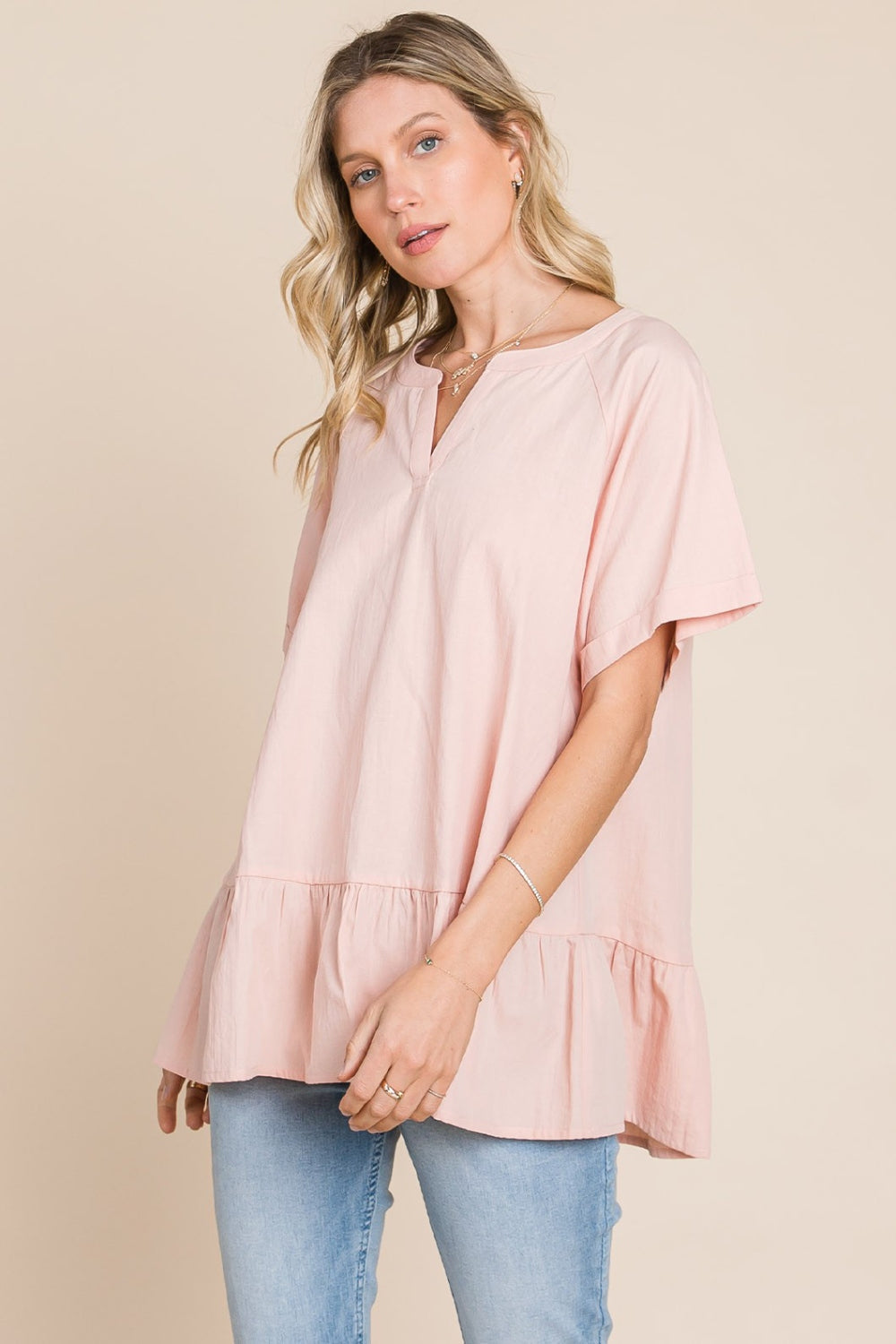 Cotton Bleu by Nu Label Nochted Ruffle Hem Top   