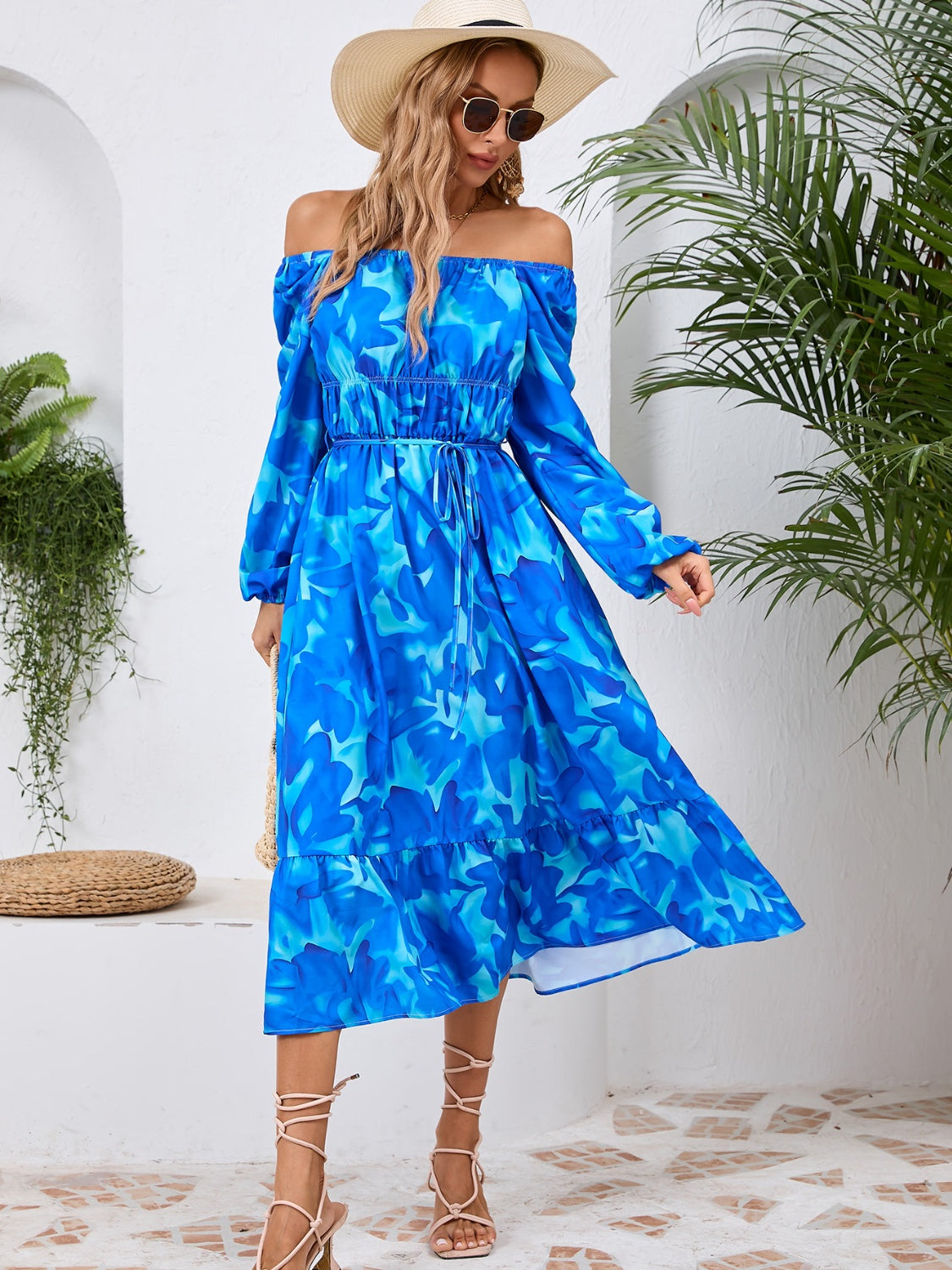 Printed Long Sleeve Midi Dress   