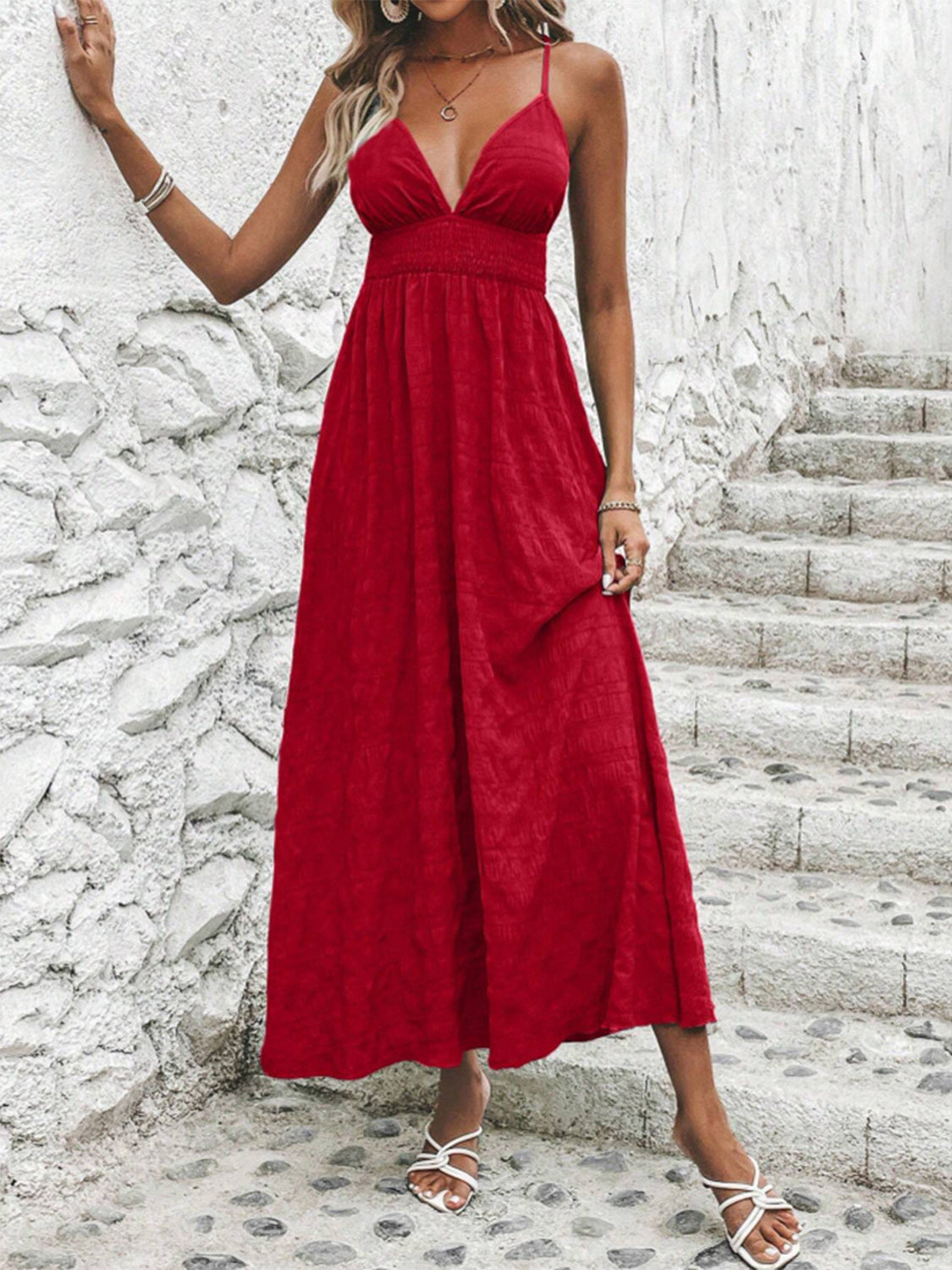 Crisscross V-Neck Maxi Cami Dress   