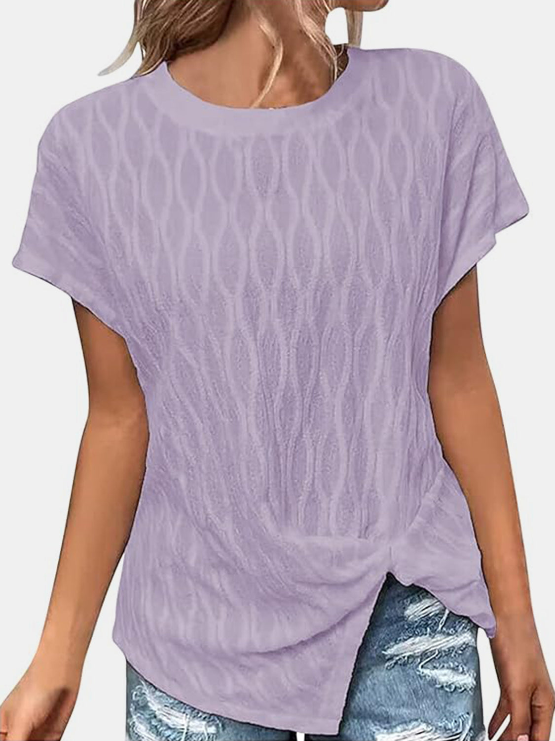 STUNNLY  Full Size Round Neck Short Sleeve T-Shirt Lavender S 