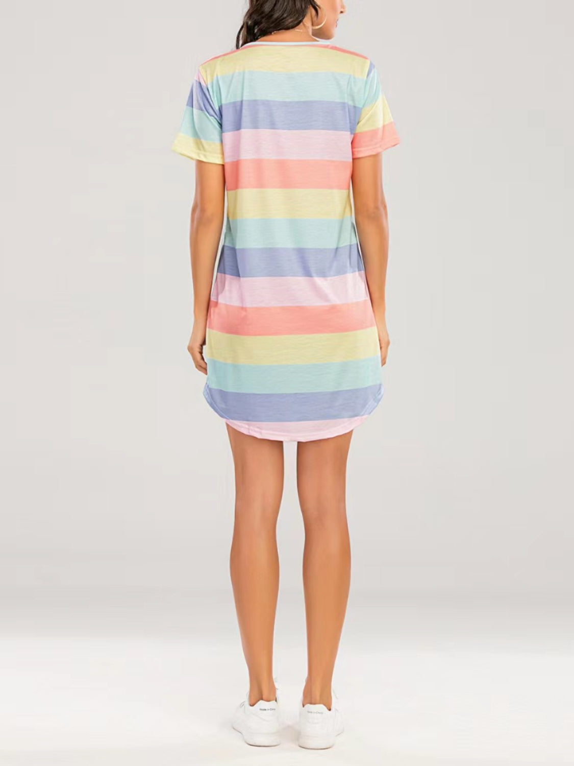 Striped Round Neck Short Sleeve Tee Dress   