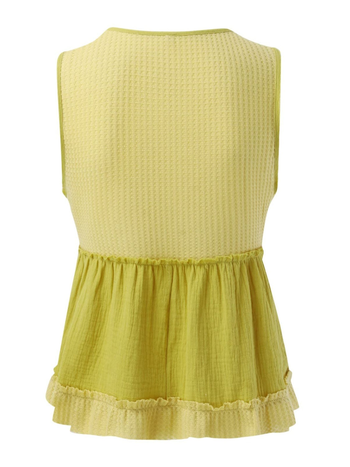 STUNNLY  Waffle-Knit Frill V-Neck Tank   