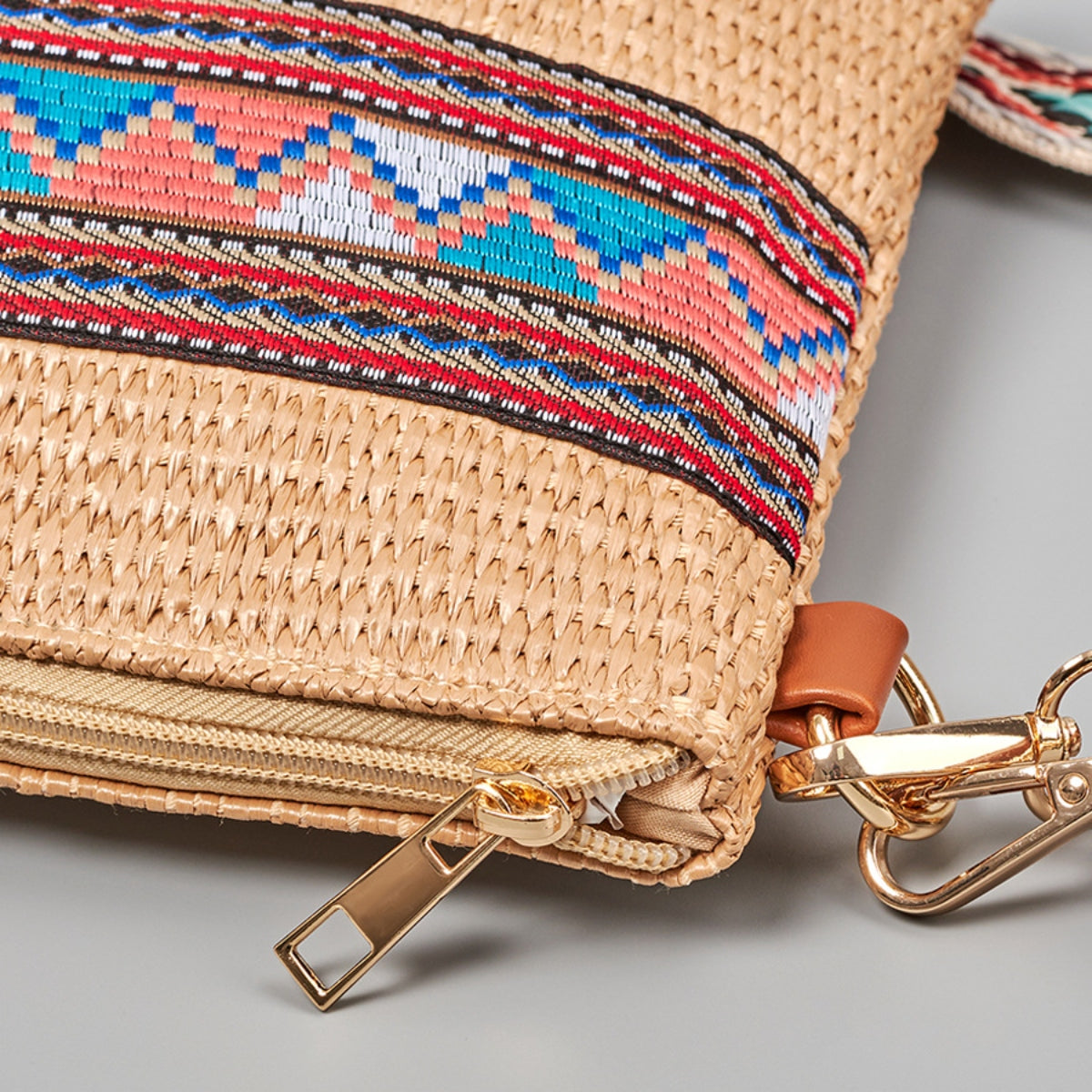 Geometric Straw Weave Crossbody Bag   