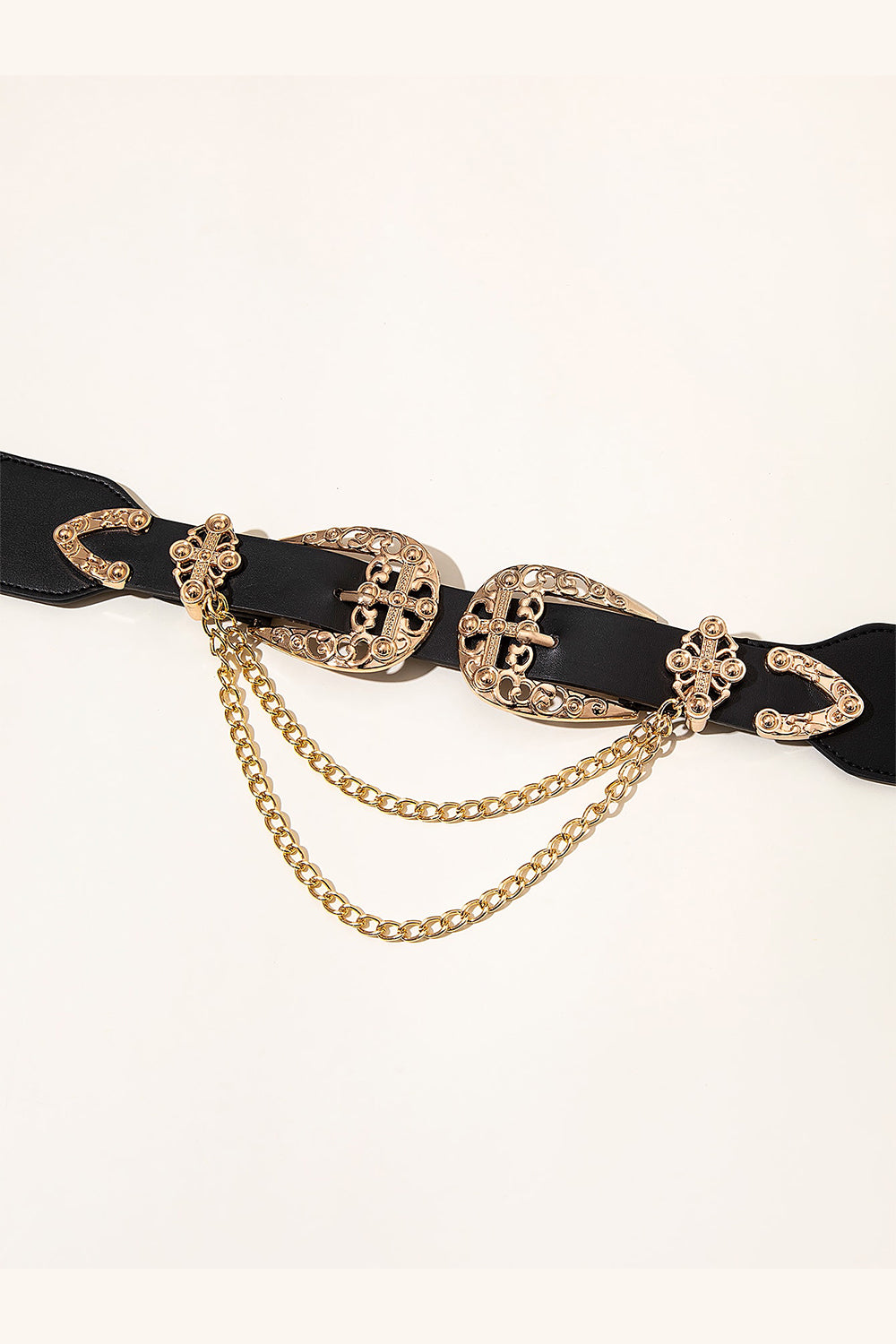 Chain Detail Double Buckle Belt   