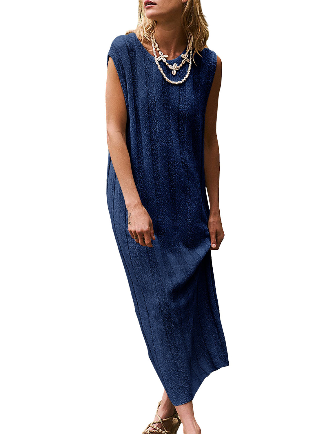 Round Neck Sleeveless Knit Dress   