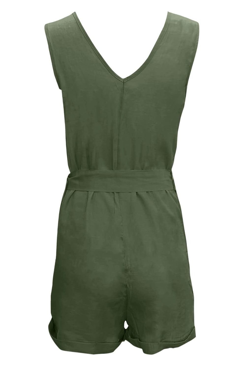 Full Size Tied V-Neck Sleeveless Romper with Pockets   