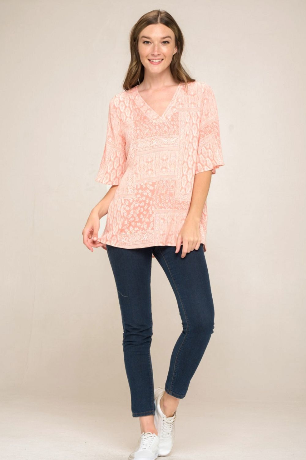 Cotton Bleu by Nu Label Paisley Print V-Neck Top   