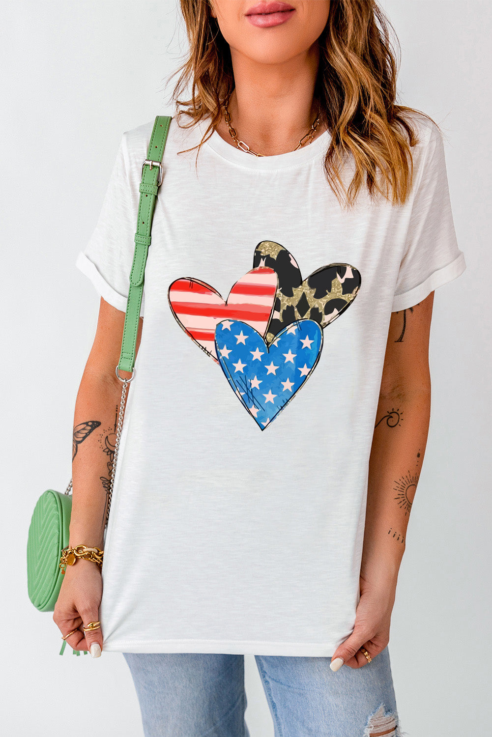 STUNNLY  Heart Round Neck Short Sleeve T-Shirt   