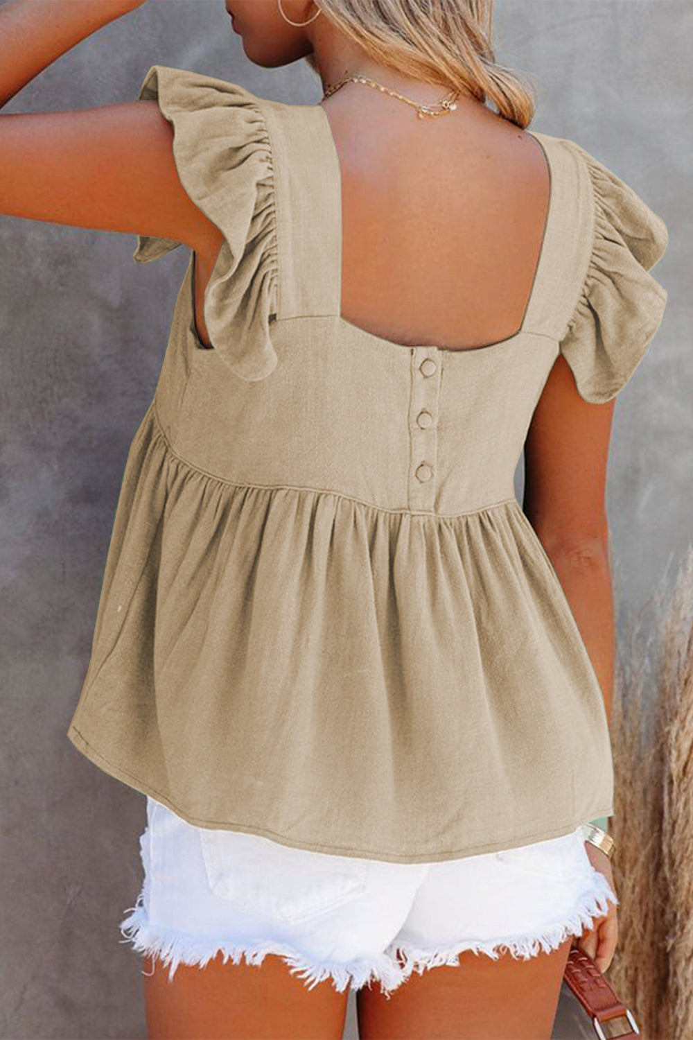 STUNNLY  Full Size Ruffled Square Neck Cap Sleeve Blouse   