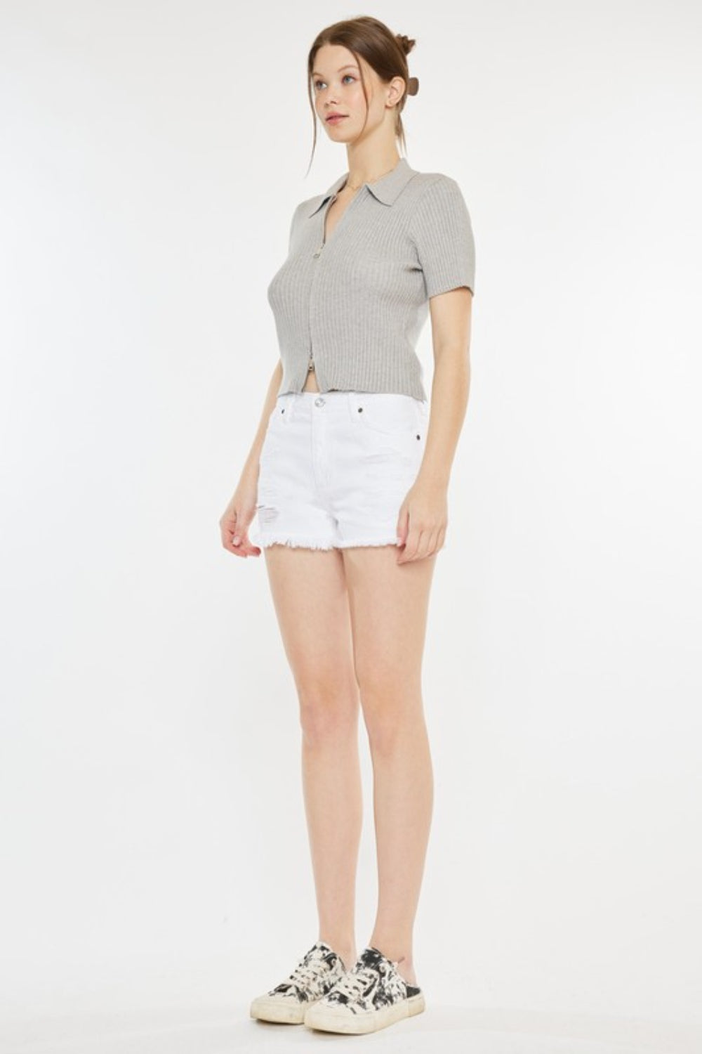 STUNNLY  Kancan Raw Hem Distressed Denim Shorts   