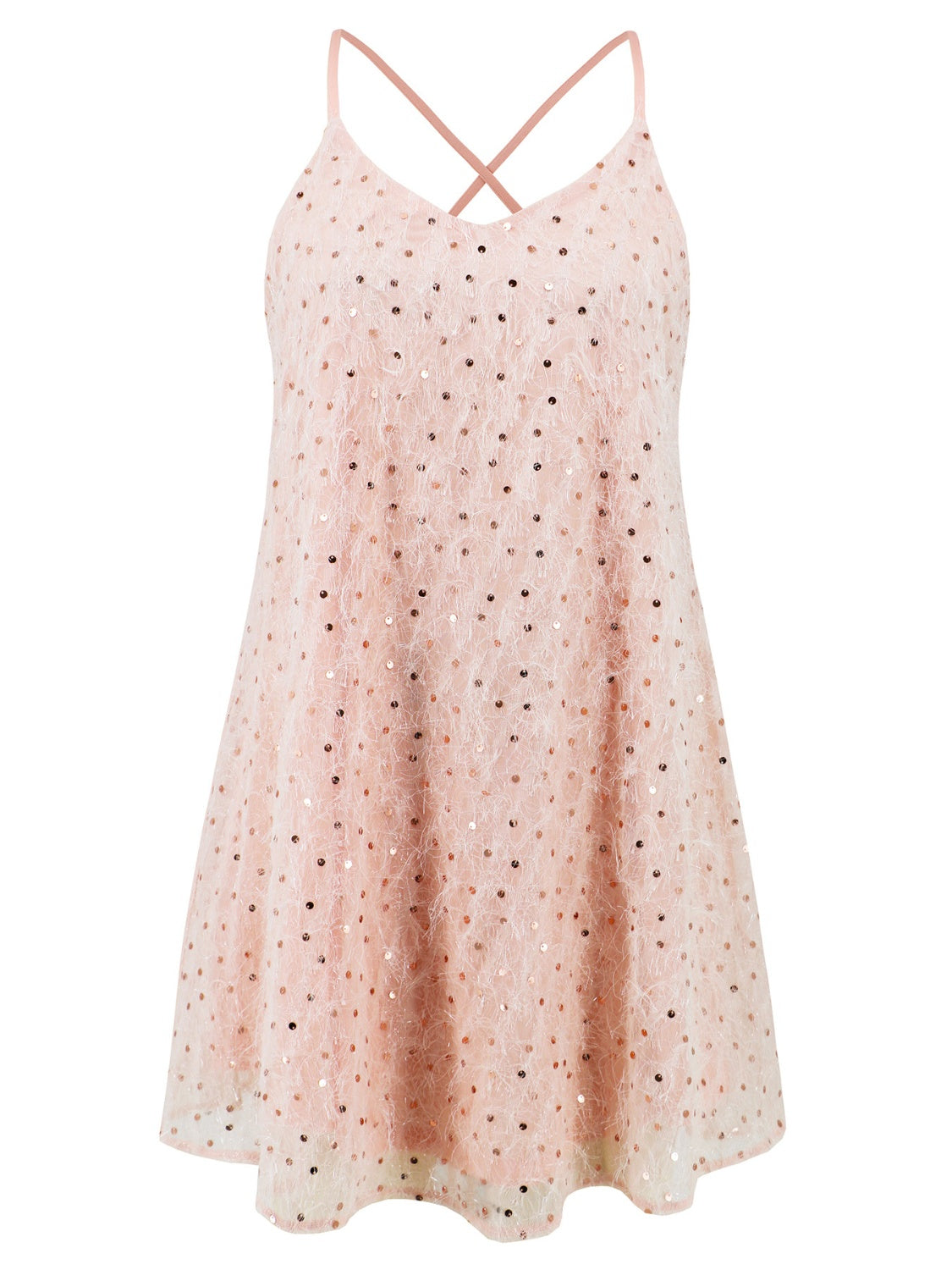 Sequin V-Neck Mini Cami Dress Apricot S 