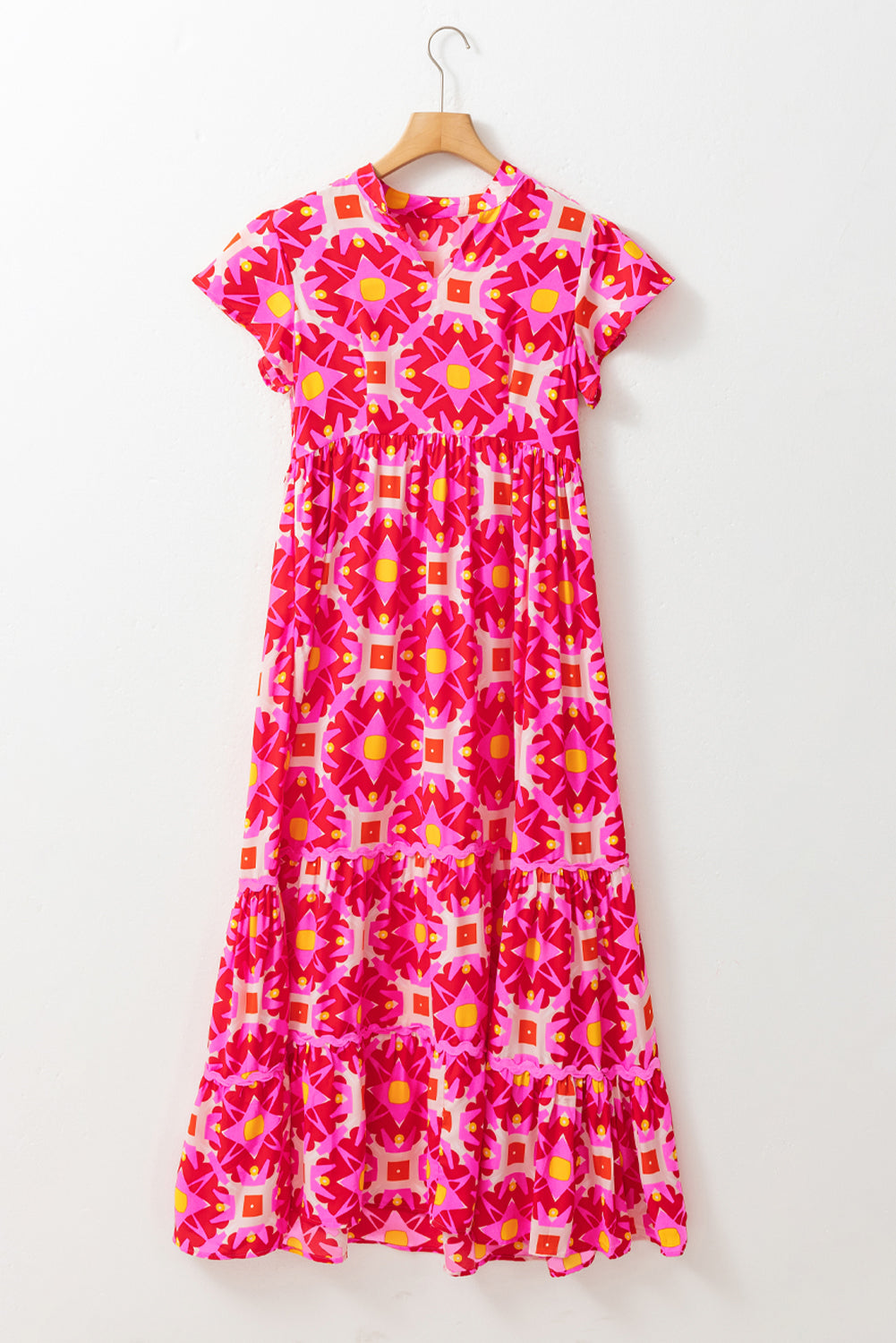 Printed Notched Cap Sleeve Dress   