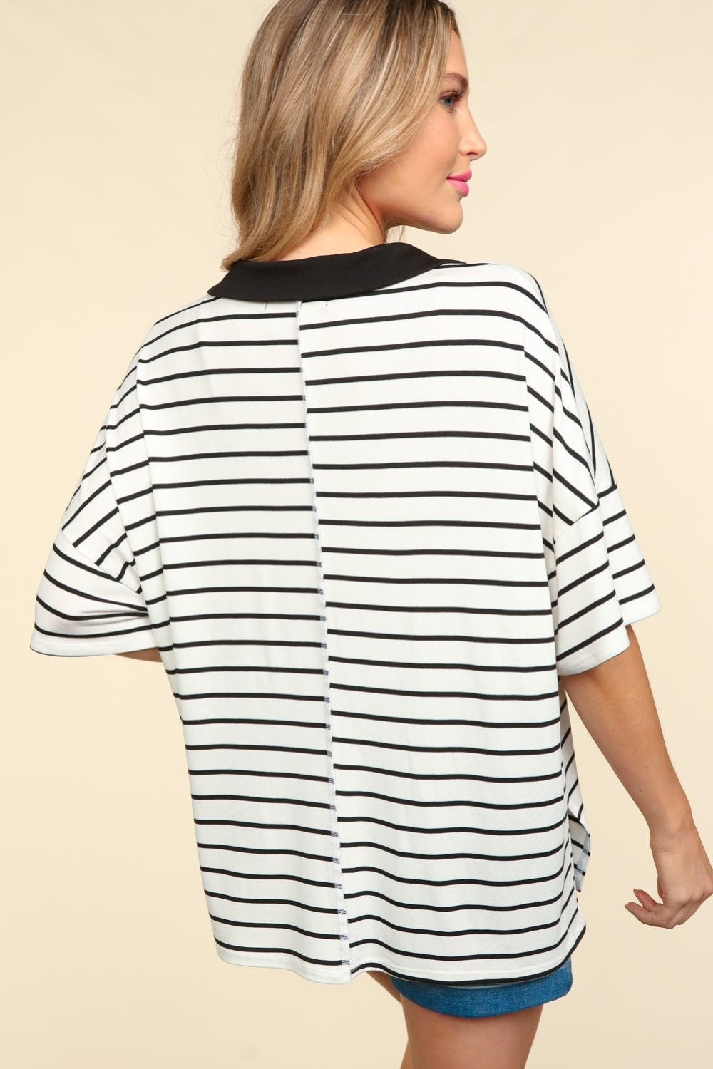 Haptics Full Size Striped Dropped Shoulder Half Sleeve T-Shirt   