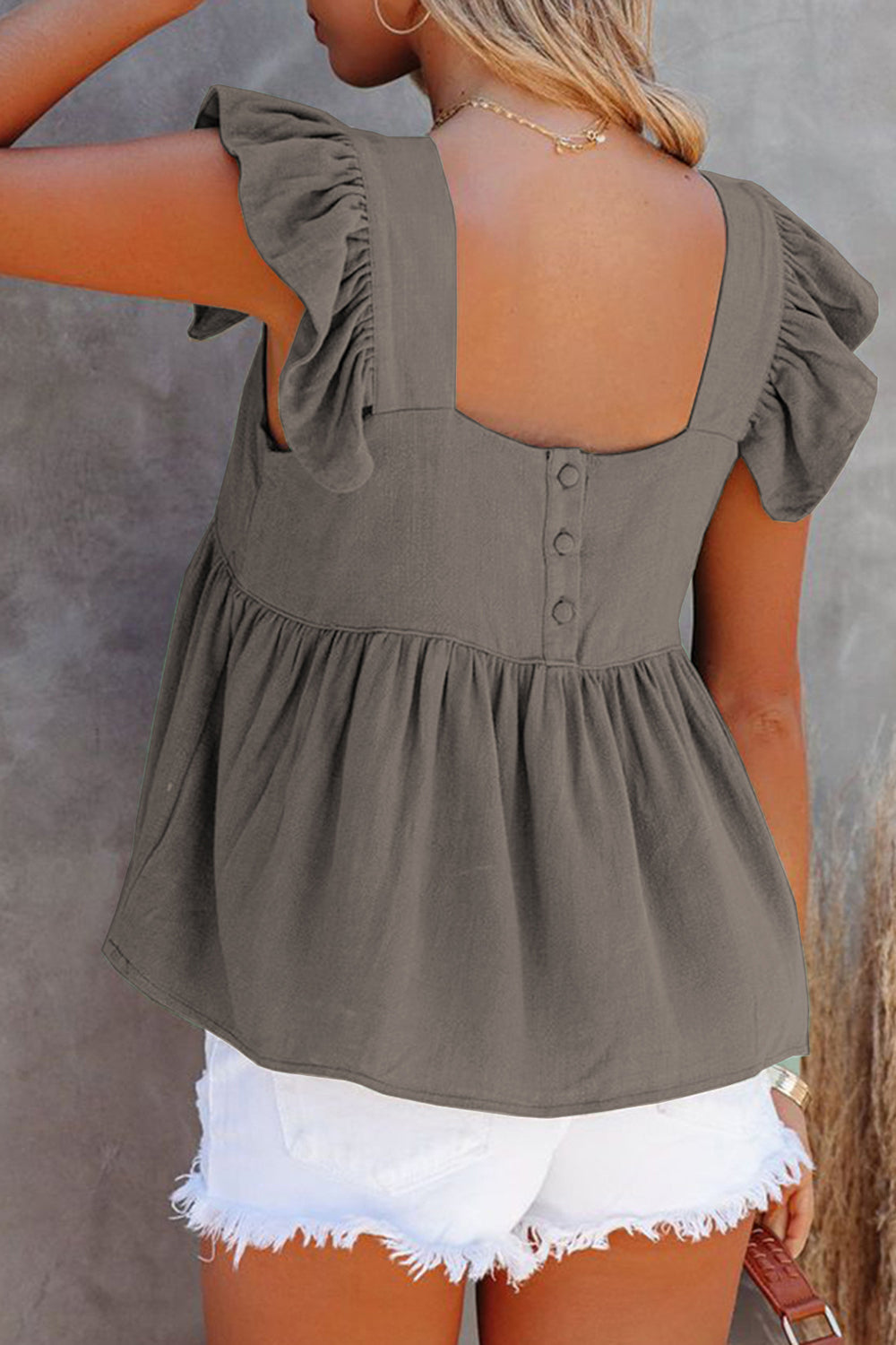 STUNNLY  Full Size Ruffled Square Neck Cap Sleeve Blouse   