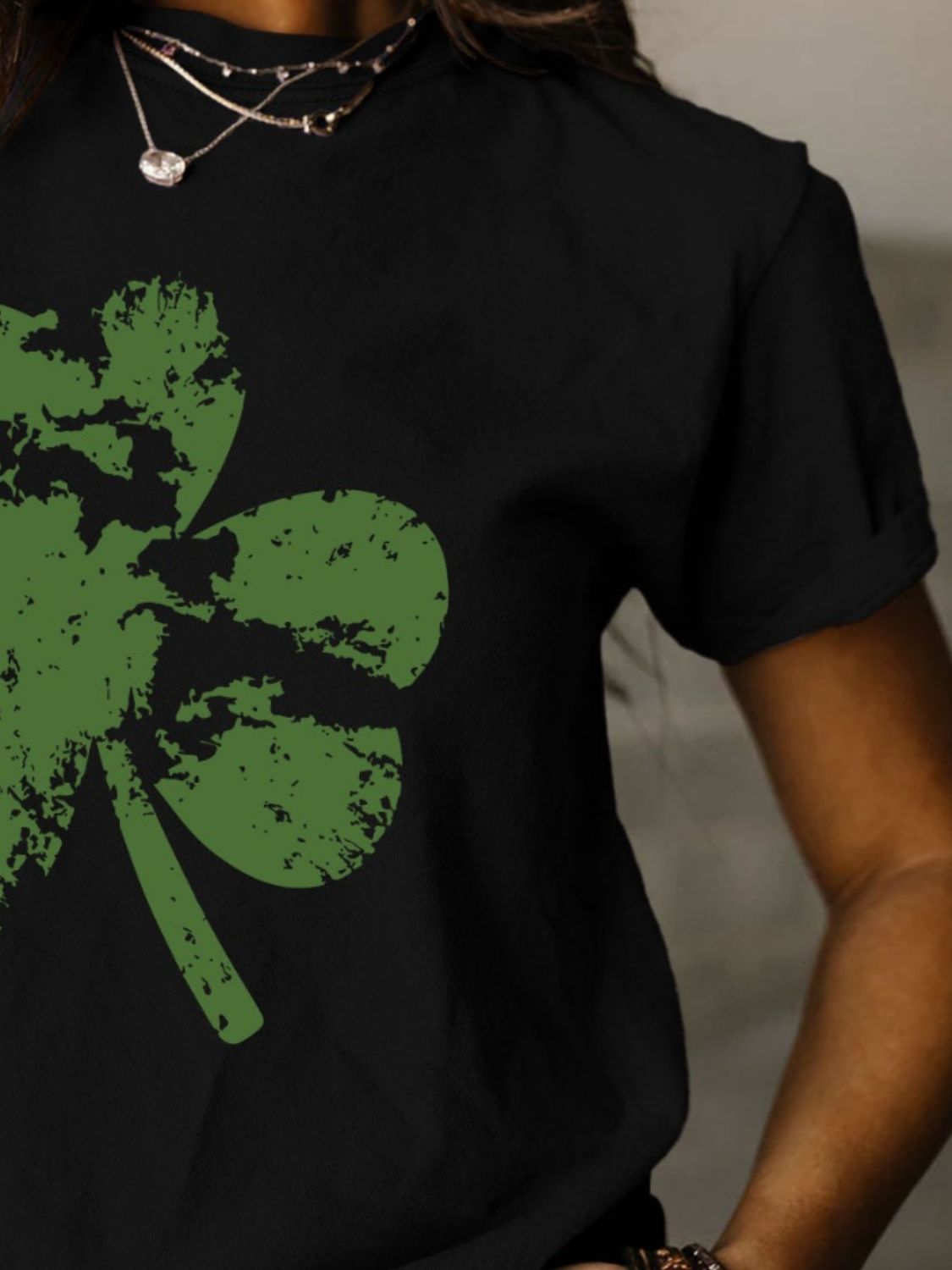 STUNNLY  Full Size Lucky Clover Round Neck Short Sleeve T-Shirt   