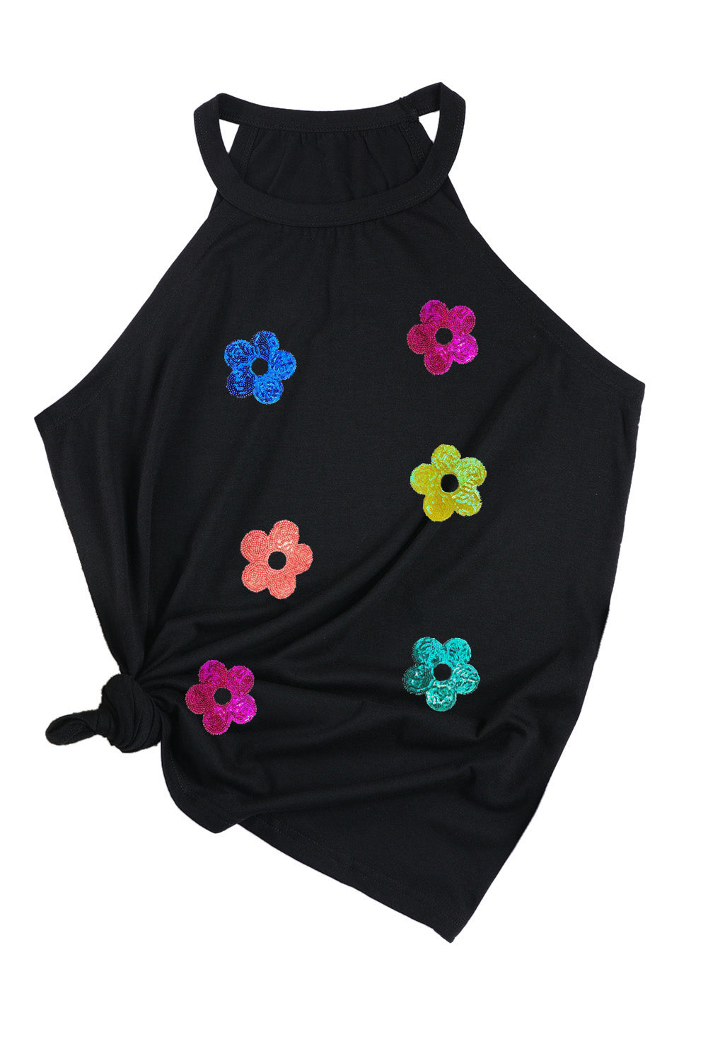 STUNNLY  Sequin Flower Round Neck Tank   