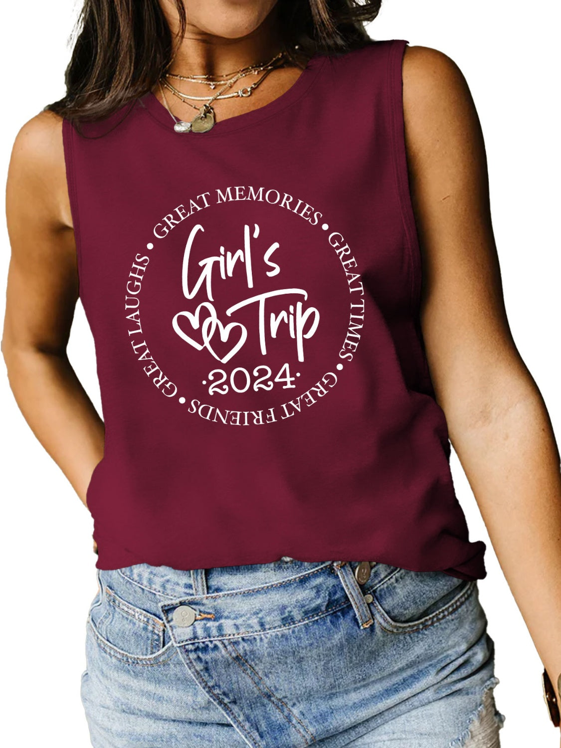 STUNNLY  Letter Graphic Round Neck Tank   