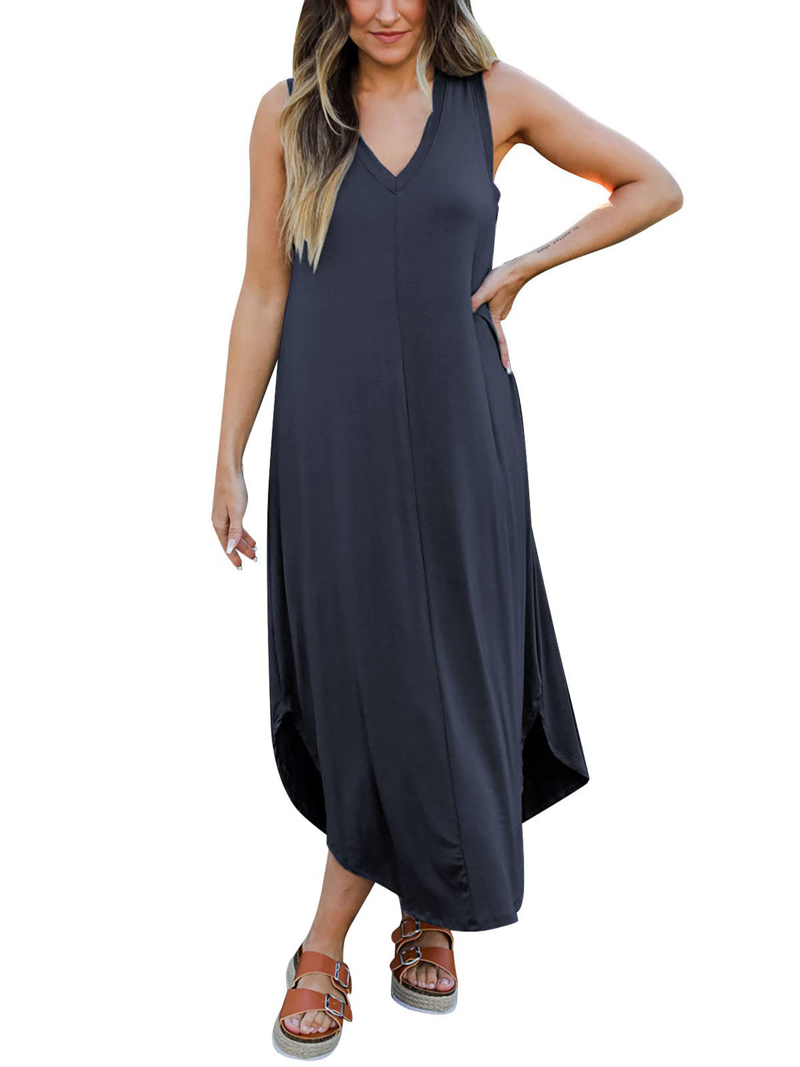 STUNNLY  Full Size V-Neck Midi Tank Dress   