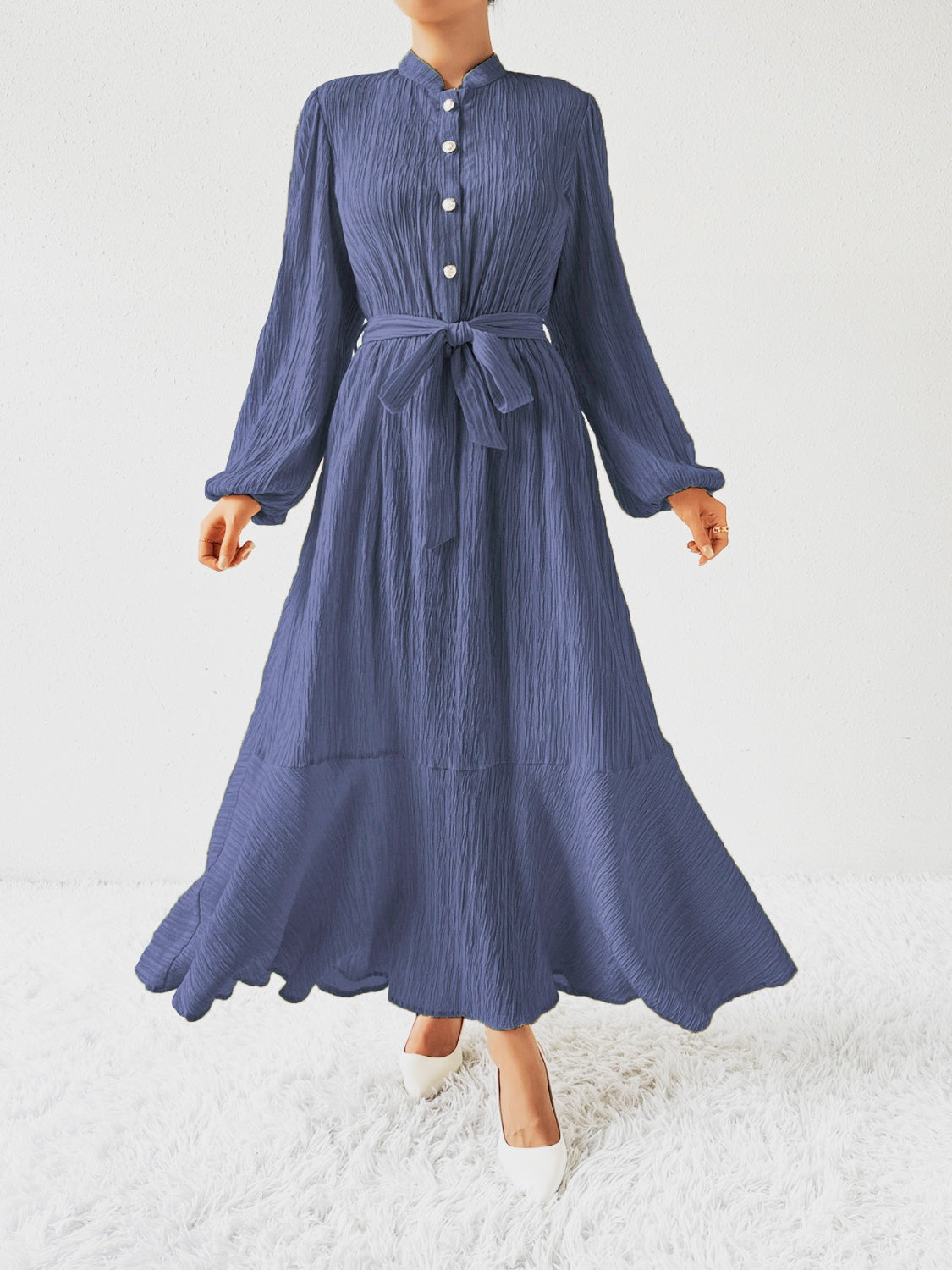 Tie Waist Long Sleeve Dress   