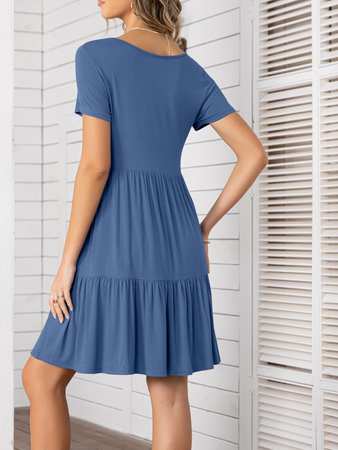 Round Neck Short Sleeve Mini Tee Dress   