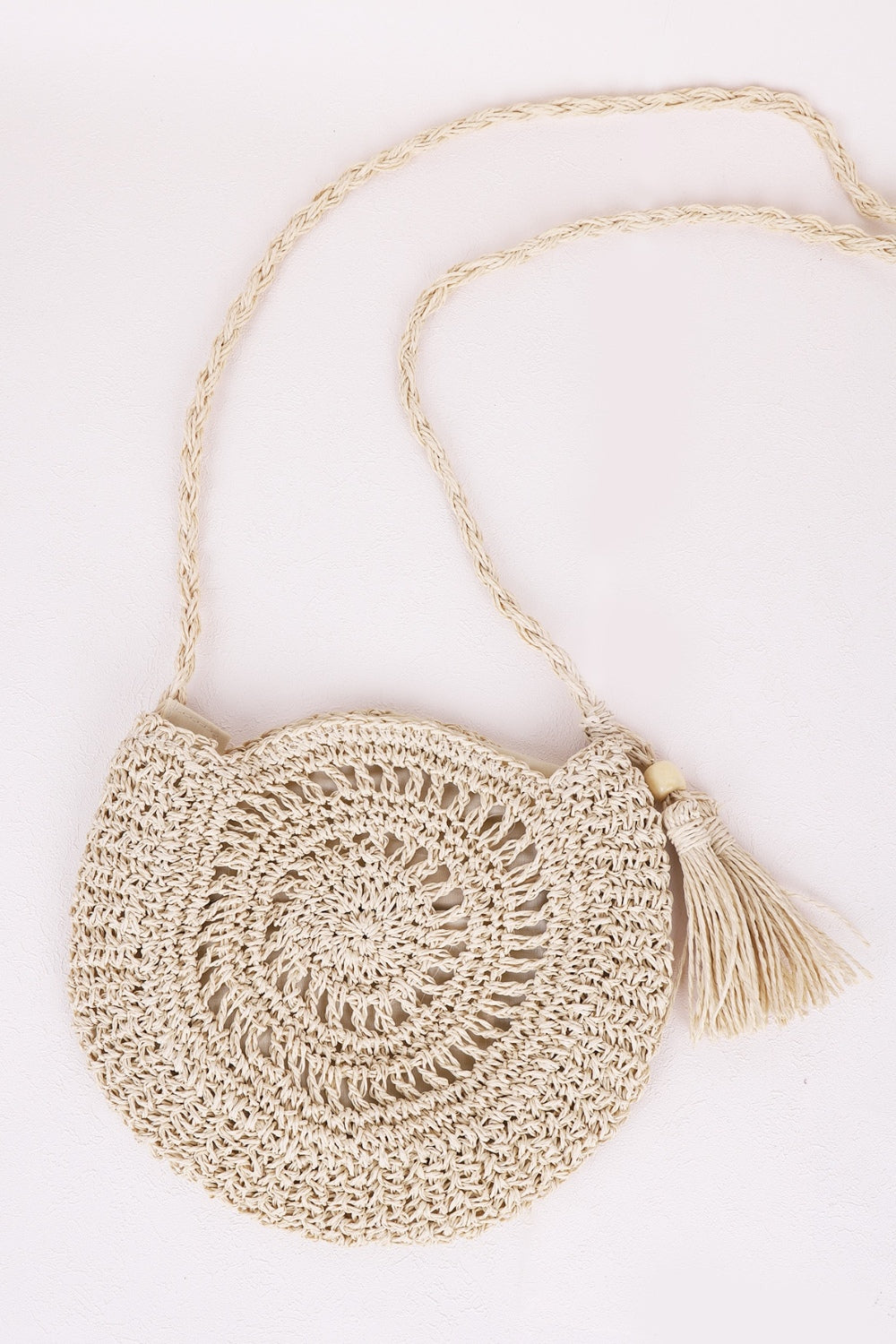 Tassel Straw Braided Strap Shoulder Bag Tan One Size 