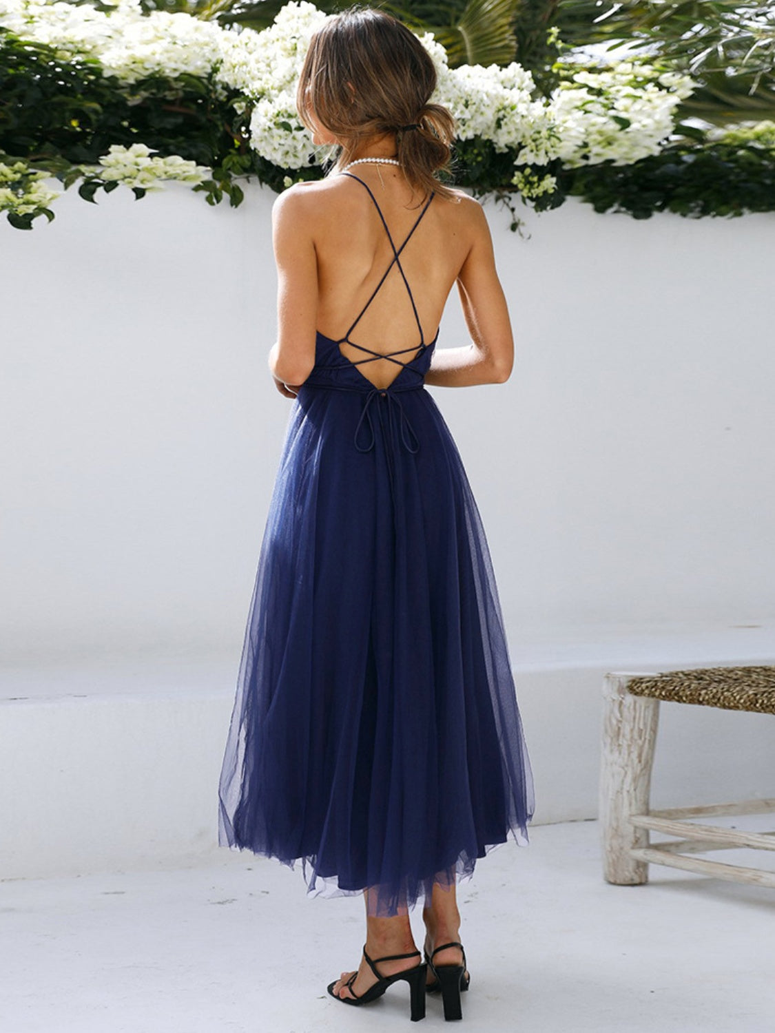 Backless Crisscross Sleeveless Midi Dress   