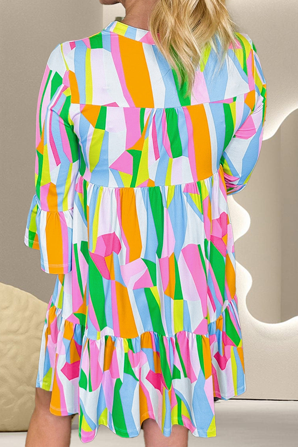 Color Block Three-Quarter Sleeve Mini Dress   