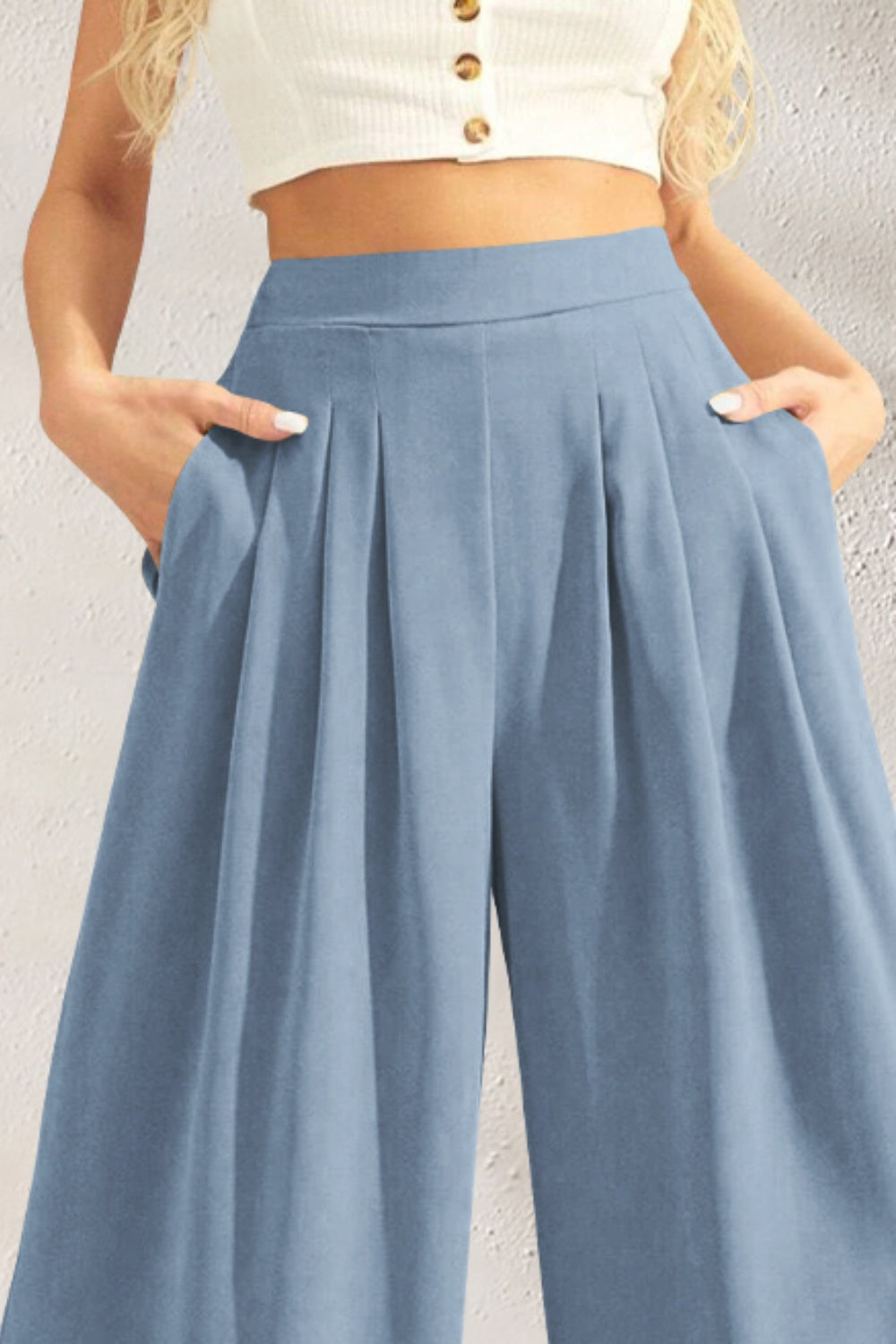 STUNNLY  Pocketed High Waist Wide Leg Pants   