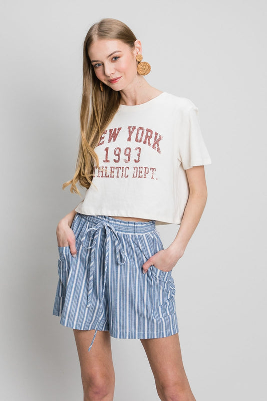 Cotton Bleu by Nu Label Yarn Dye Striped Shorts Denim S 