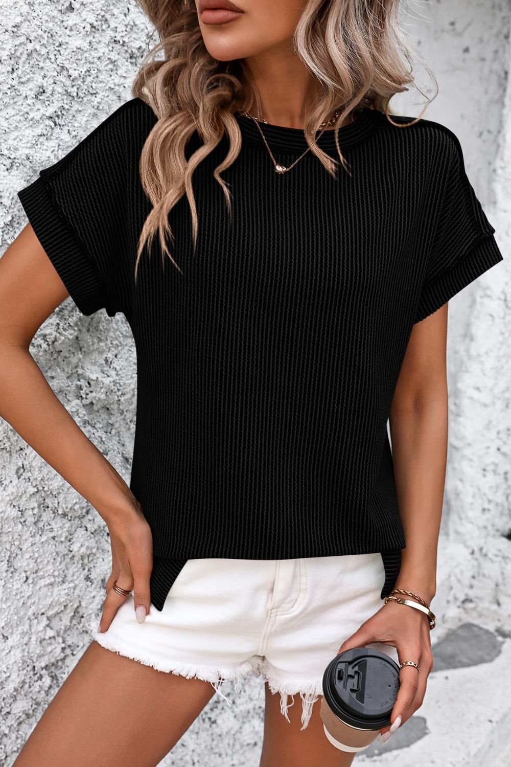 STUNNLY  Striped Round Neck Short Sleeve T-Shirt   