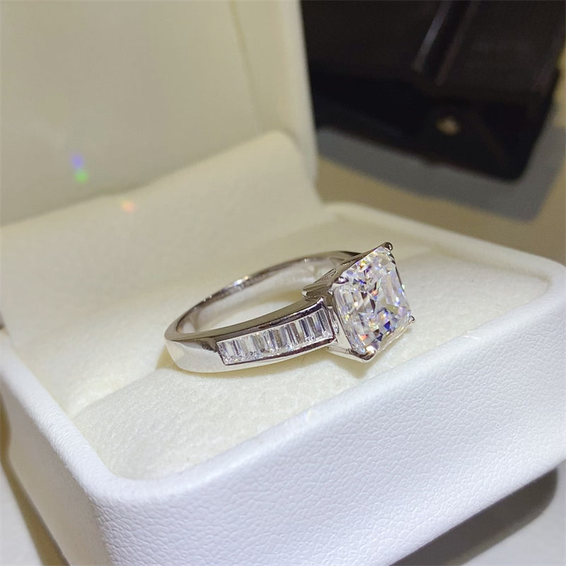 STUNNLY  3 Carat Moissanite 925 Sterling Silver Square Shape Ring   
