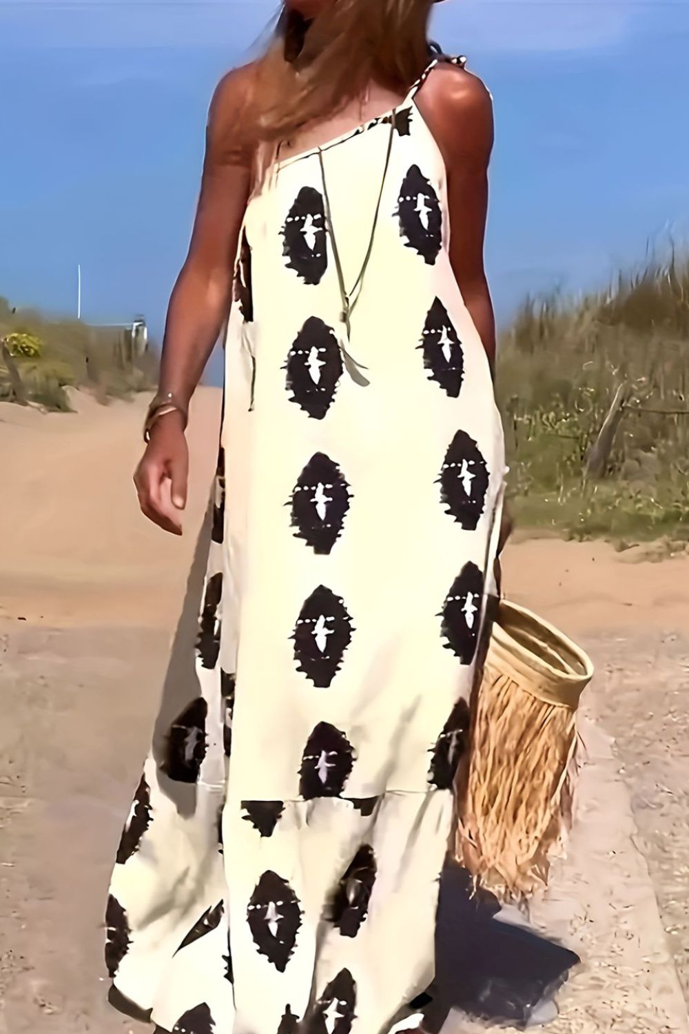 Printed Single Shoulder Maxi Dress   