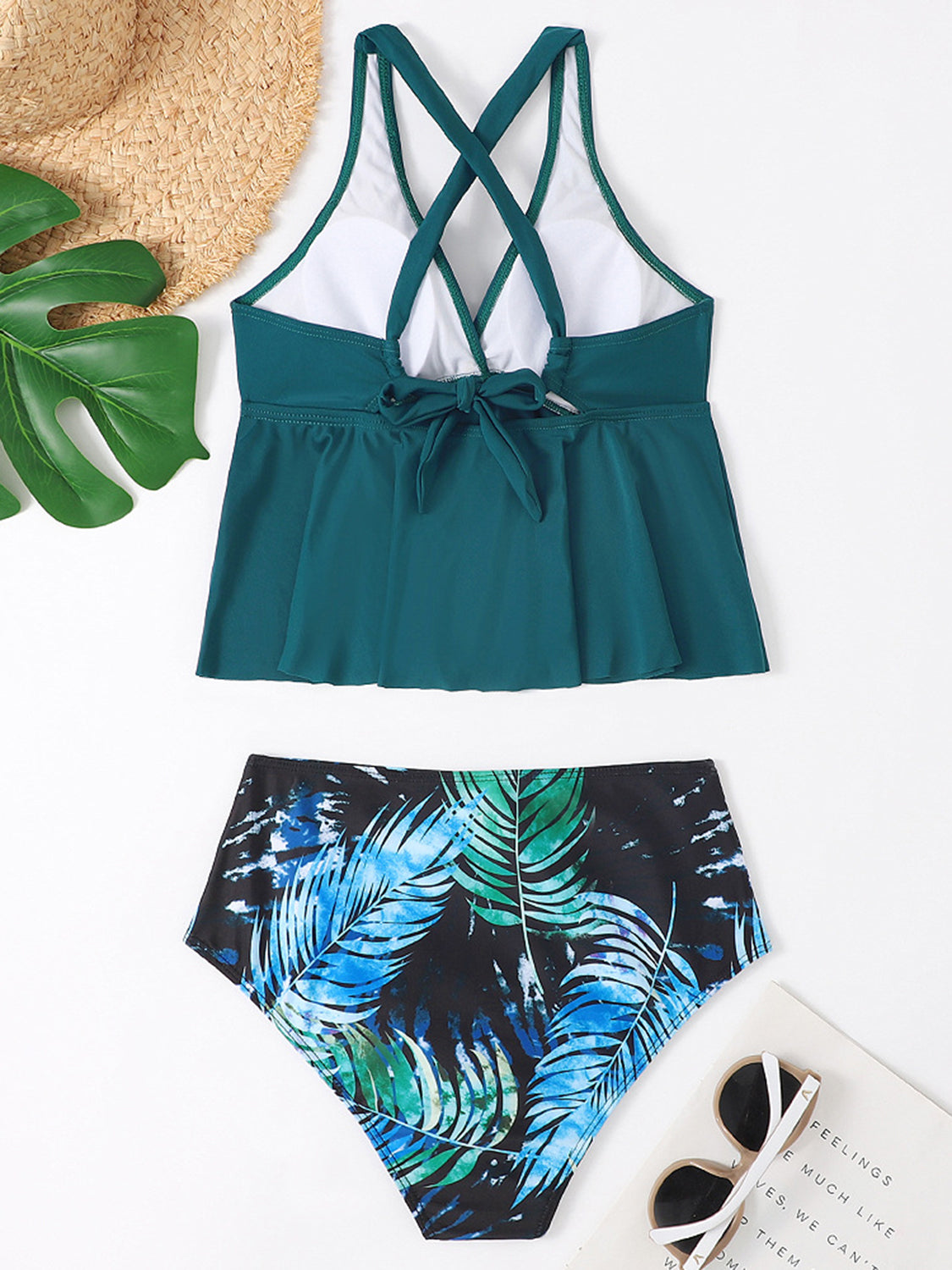 Crisscross V-Neck Wide Strap Swim Set   