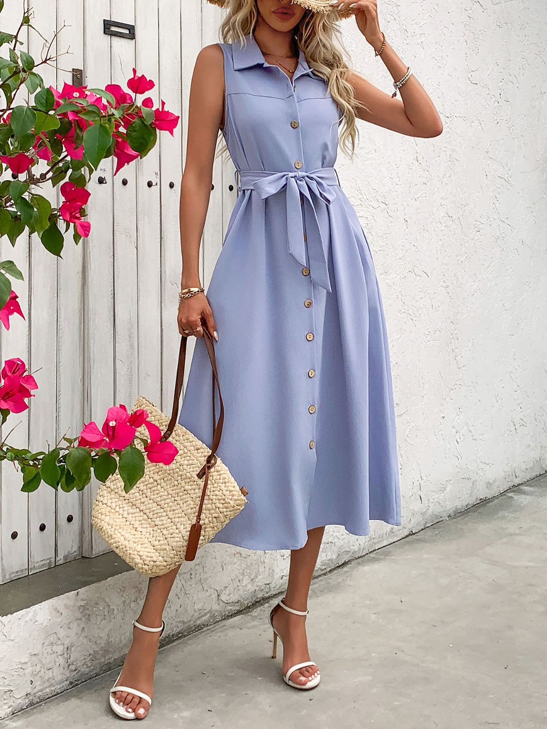 Collared Neck Sleeveless Dress   