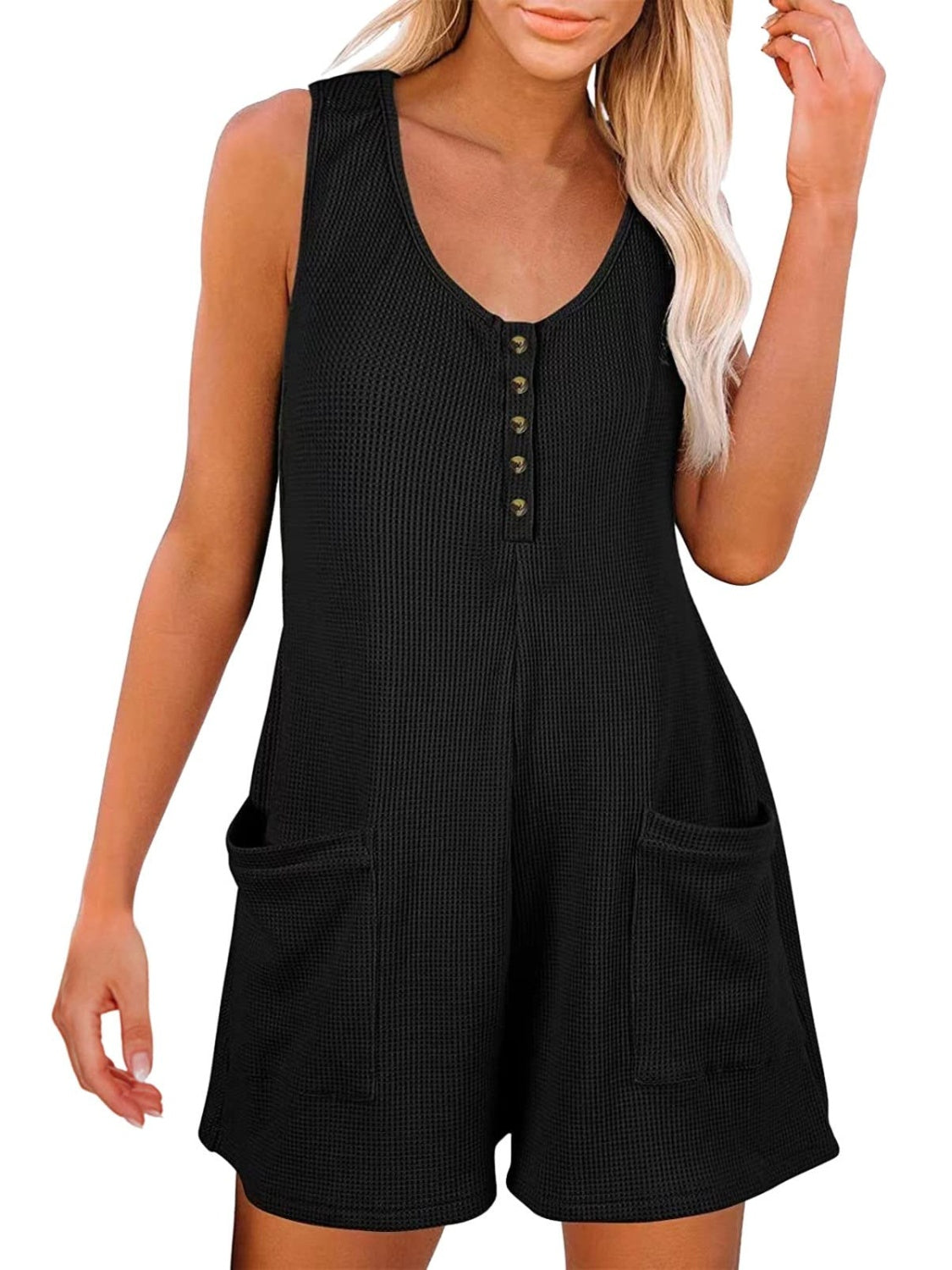 STUNNLY  Full Size Pocketed Scoop Neck Sleeveless Romper   