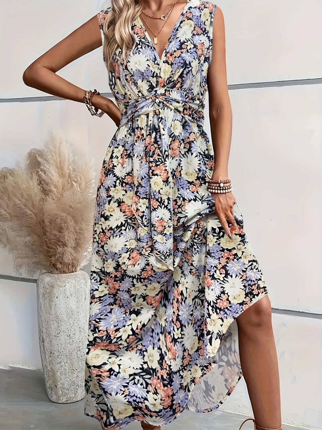 Floral Sleeveless Midi Dress Floral S 