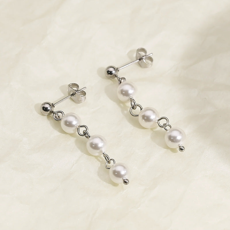 Stainless Steel Freshwater Pearl Earrings   