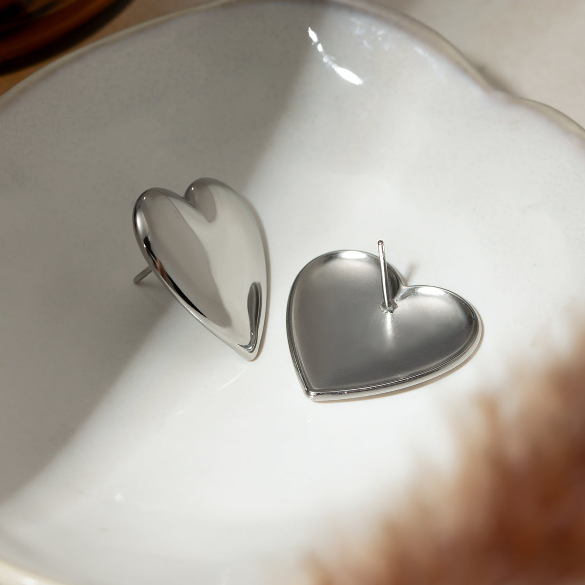 Stainless Steel Heart Stud Earrings   