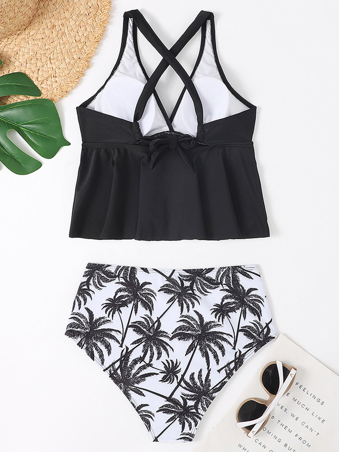 Crisscross V-Neck Wide Strap Swim Set   