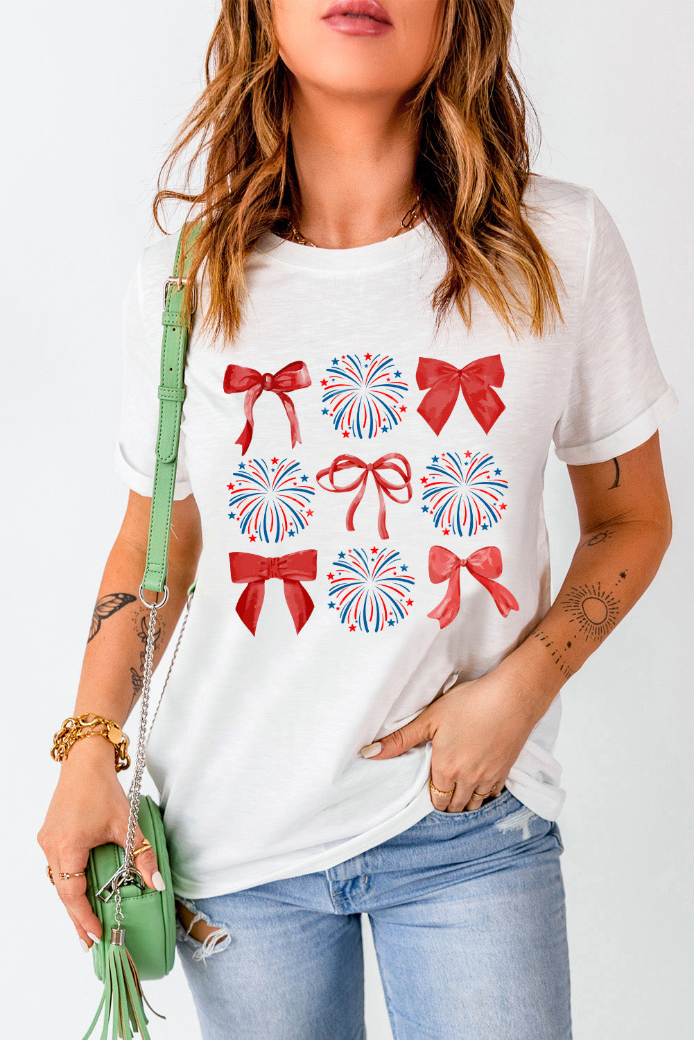 Bow Graphic Round Neck Short Sleeve T-Shirt   