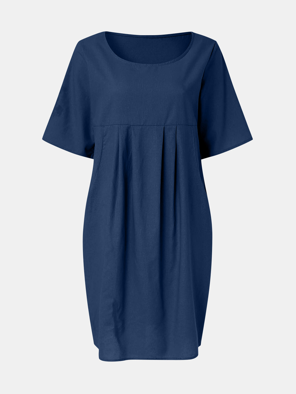 Full Size Round Neck Half Sleeve Dress with Pockets   